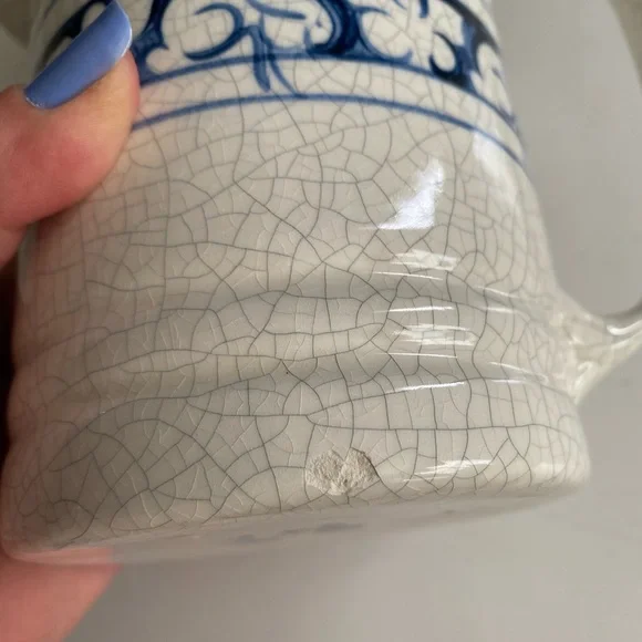 Vintage DEDHAM Pottery Blue Rabbit Pitcher Wavetop 40 oz. Early Pottery Shed